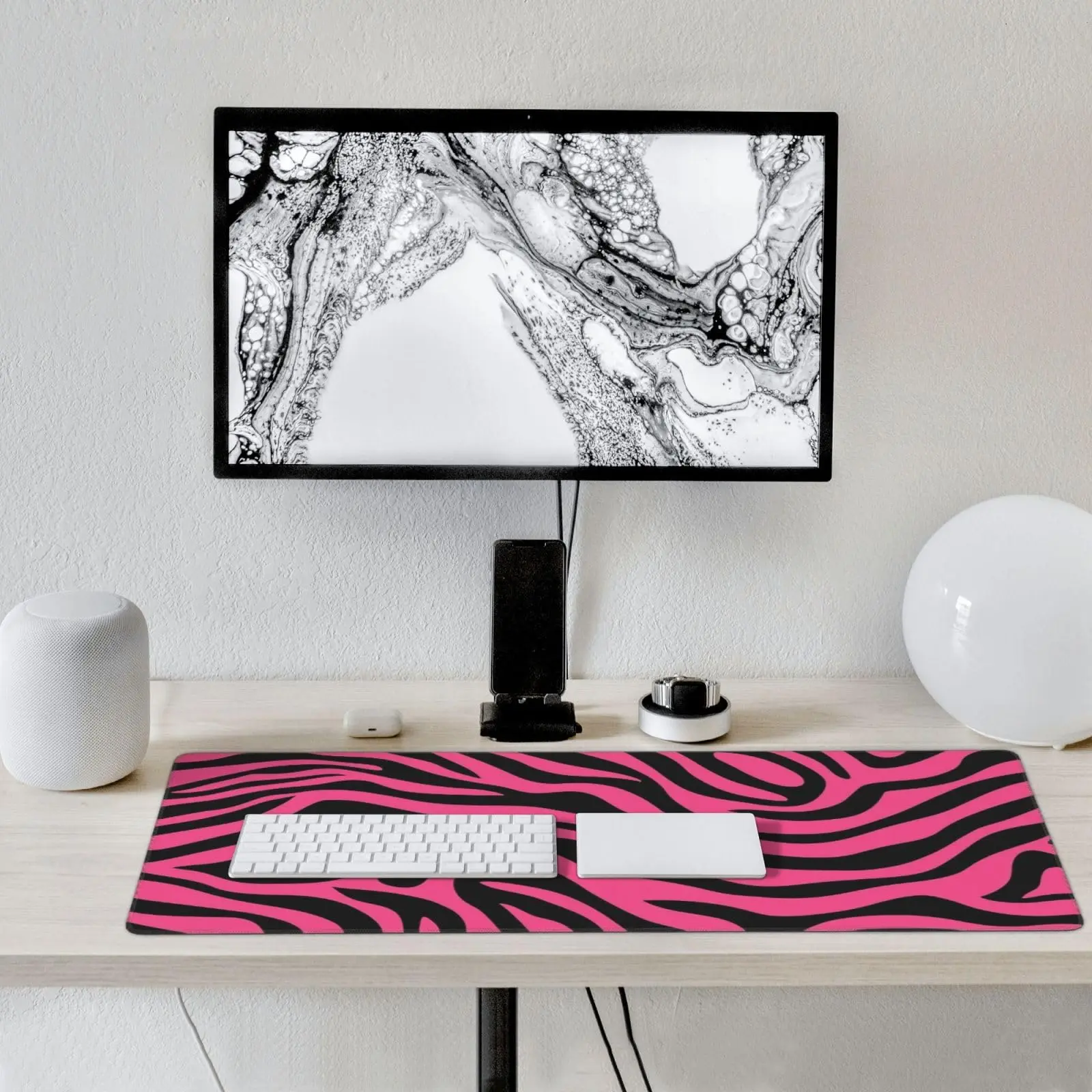 Zebra Print Pattern Pink Large Desk Mat, Pink Large Mouse Pad, XL Desk Decor, XXL Gaming Mousepad, Office Desk Accessories Gifts