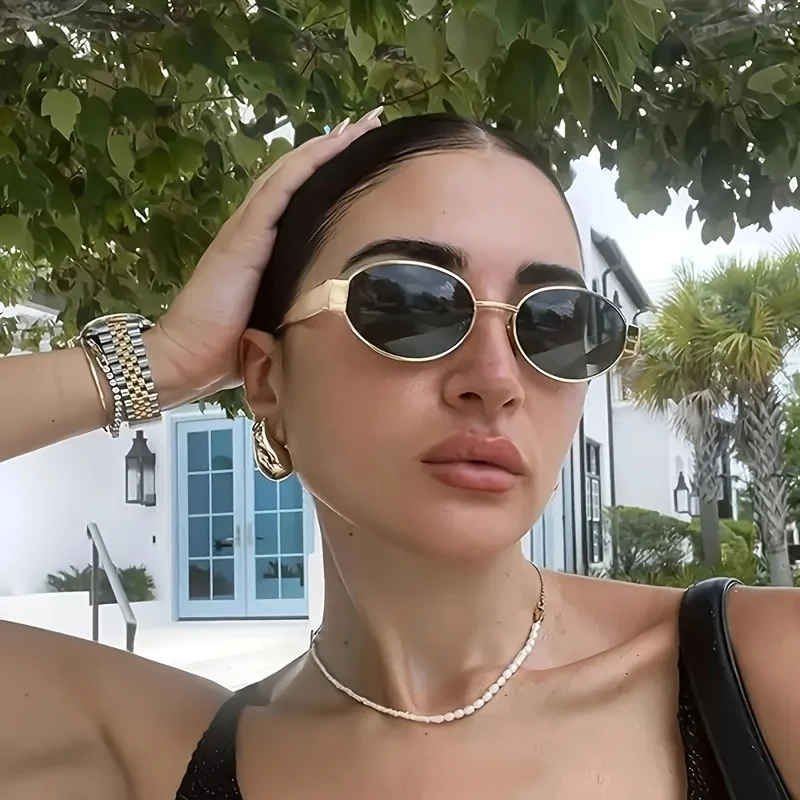 Luxuriöse Kleine Ovale Sonnenbrille für Männer und Frauen Markendesign Metall Runde Sonnenbrillen Klassische Lässige Fahrbrillen