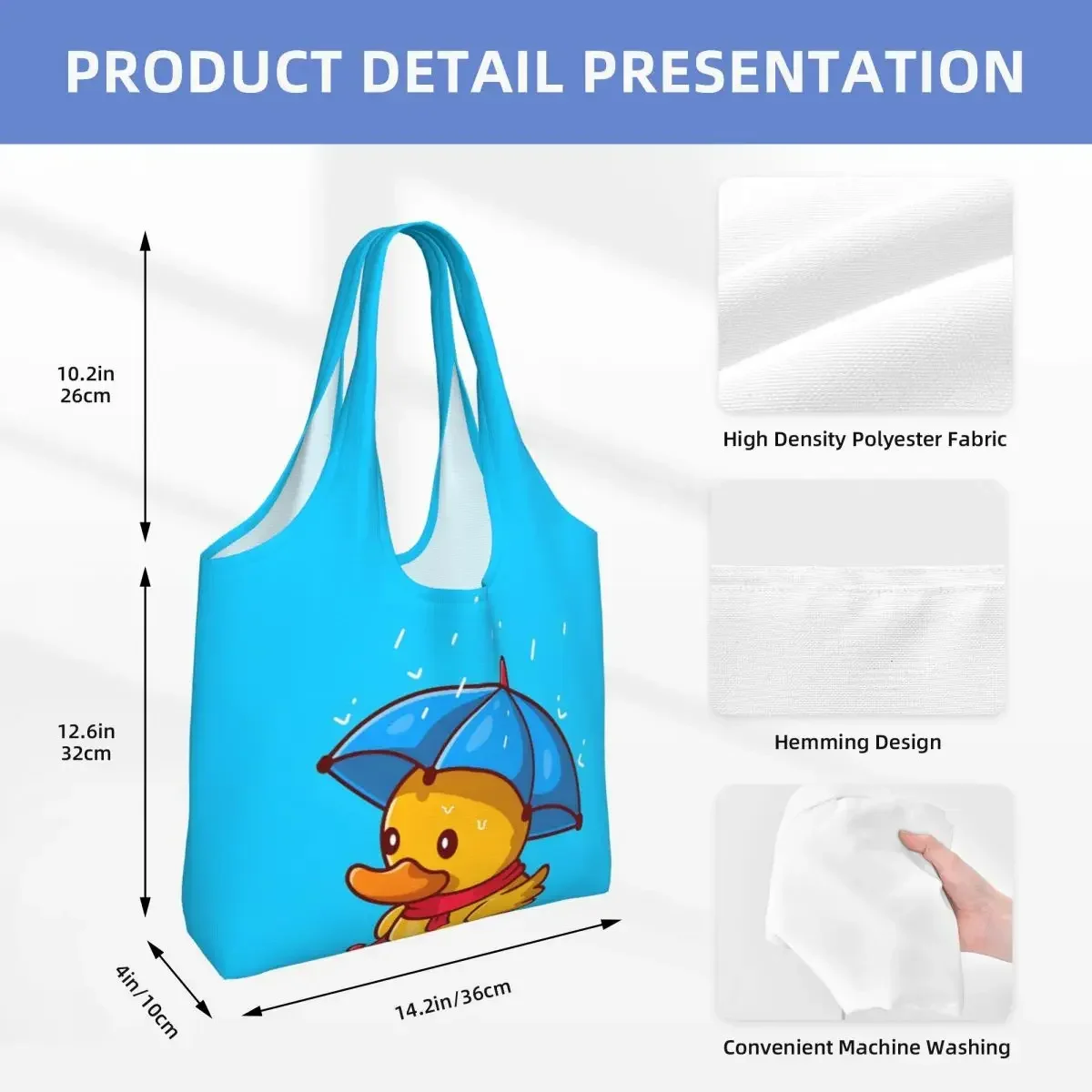 بطة مخصصة مع مظلة في المطر الكرتون البقالة حقيبة تسوق قماش المتسوق حقائب كتف سعة حقيبة يد محمولة