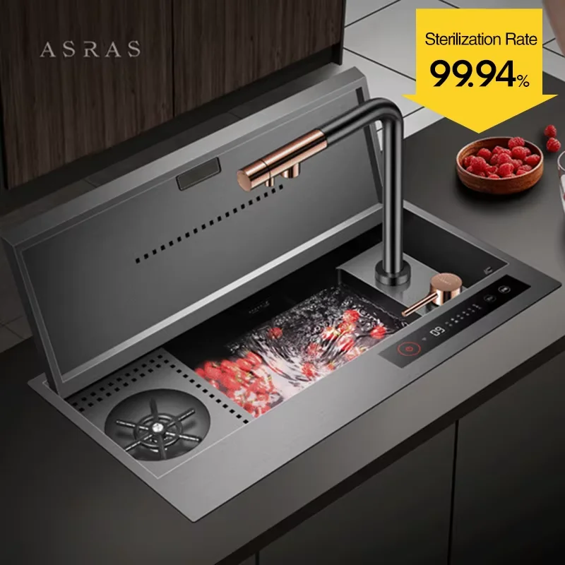 

ASRAS Nanometer Flip Cover Hidden Smart Purifying Kitchen Sinks 4mm Thickness Handmade Sink Cup Rinser Kitchen Sinks