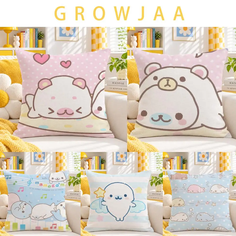 character Mamegoma Cushion Cover Throw Pillow Short Plush Fresh Bright Cushion for Bedroom Sofa Ornament Present Gift