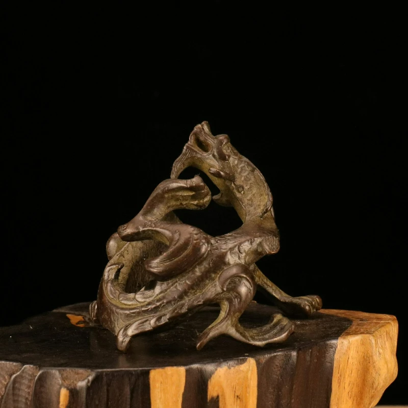 

Retro Brass Antique Coiled Dragon Ornaments Office Living Room Shop Tea Pet Pen Holder Copper Carving Desktop Decoration Crafts