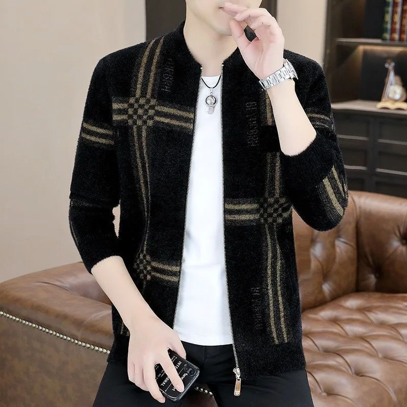 2023 uomini New Autumn Fashion Stripe Stand Up Neck Versatile stile Casual Trend Zipper lavorato a maglia manica lunga Cardigan da uomo cappotto
