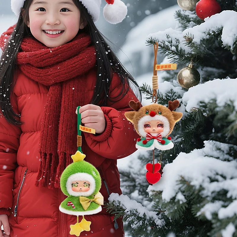 

13cm Christmas Party Atmosphere Plush Toy Xmas Tree Xmas Deer Vinyl Face Plush Toy Vinyl Pendant Kid Halloween Xmas Gift