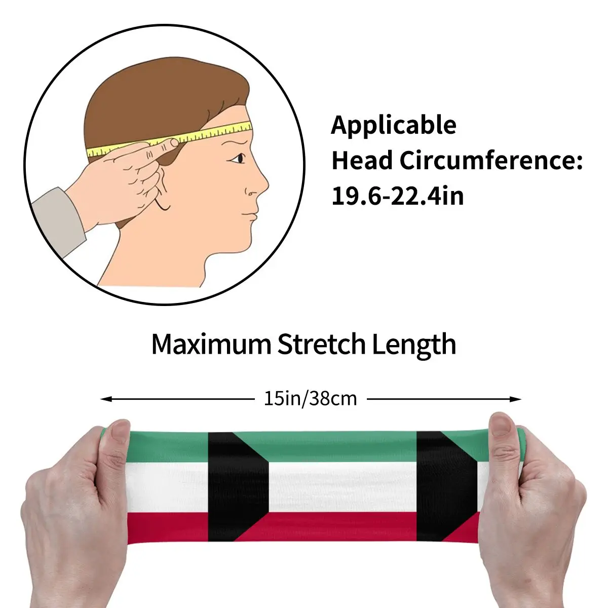 쿠웨이트 국기 탄성 헤어 밴드, 요가 머리띠, 메이크업 헤어 후프, 헤드랩