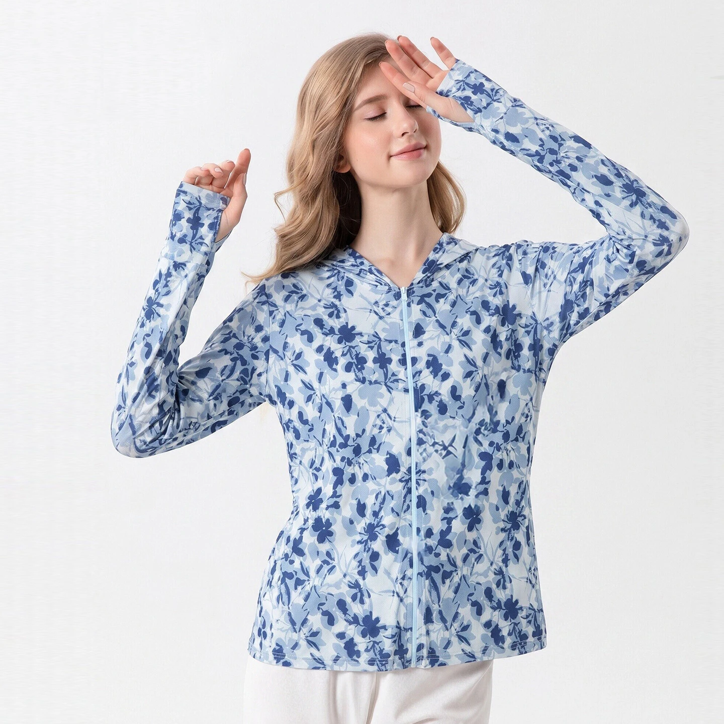 Women's 25% Mulberry Silk Sun Protection Cardigan | Printed Hooded Long Sleeve UV Jacket | Loose Fit Lightweight Sunwear