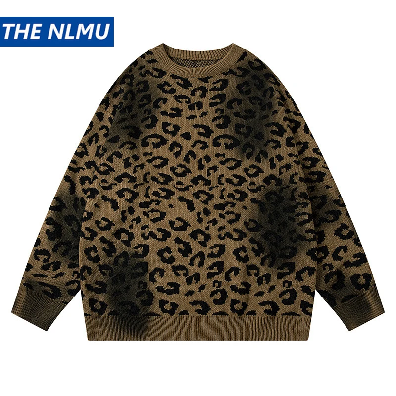 2024 Winter Vintage Leopard Sweater Retro Tie Dye Knitwear Harajuku Hip Hop Streetwear Oversized Sweater Knitted Pullover Y2K