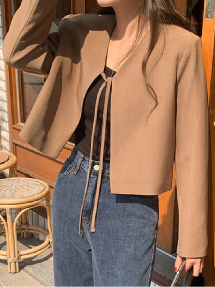 

Шикарный винтажный свободный длинный открытый кардиган с v-образным вырезом и поясом, женская верхняя одежда в Корейском стиле, весна-осень-зима