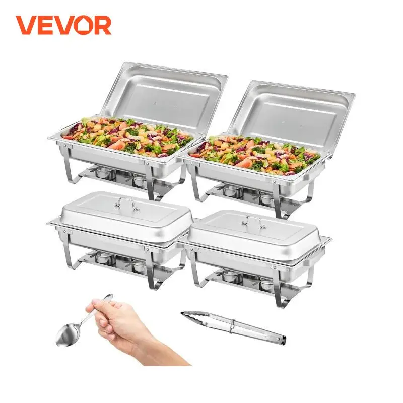 VEVOR 8 Qt 2/4/6 Pack Chafing Dish Buffet Set Stainless Chafer w/Full Size Pans Rectangle Catering Warmer Server with Lid