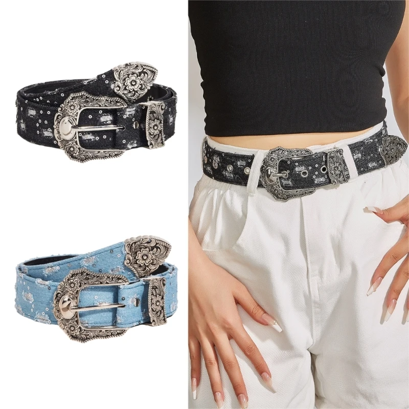 

Distressed Jeans Waist Belt with Metal Pin Buckle Harajuku PU Waist Belt for Women Coat Dress Adjust Length