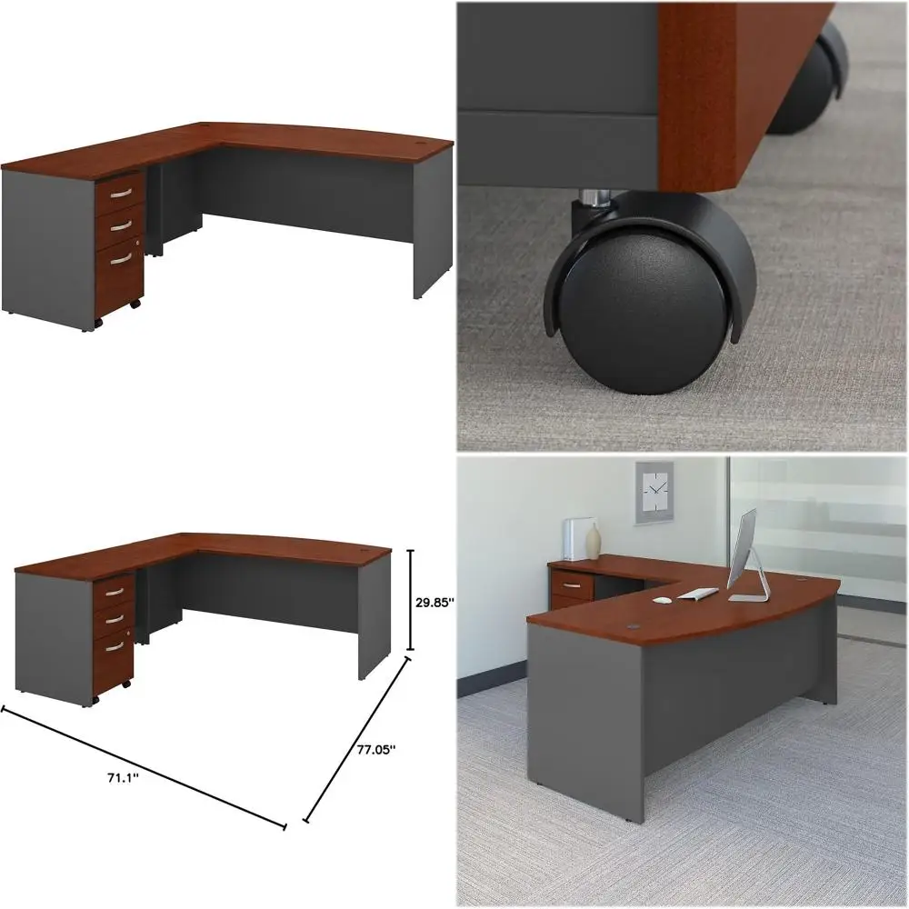 

Series C 72W Bow Front L-Shaped Desk with 48W Return and Mobile File Cabinet in Hansen Cherry Finish