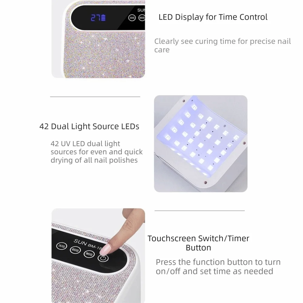 Portable Cordless UV Nail Lamp 42 LEDS Rechargeable UV LED Nail Light Dual Light Source Fast Drying UV Light Nail Art Dryer