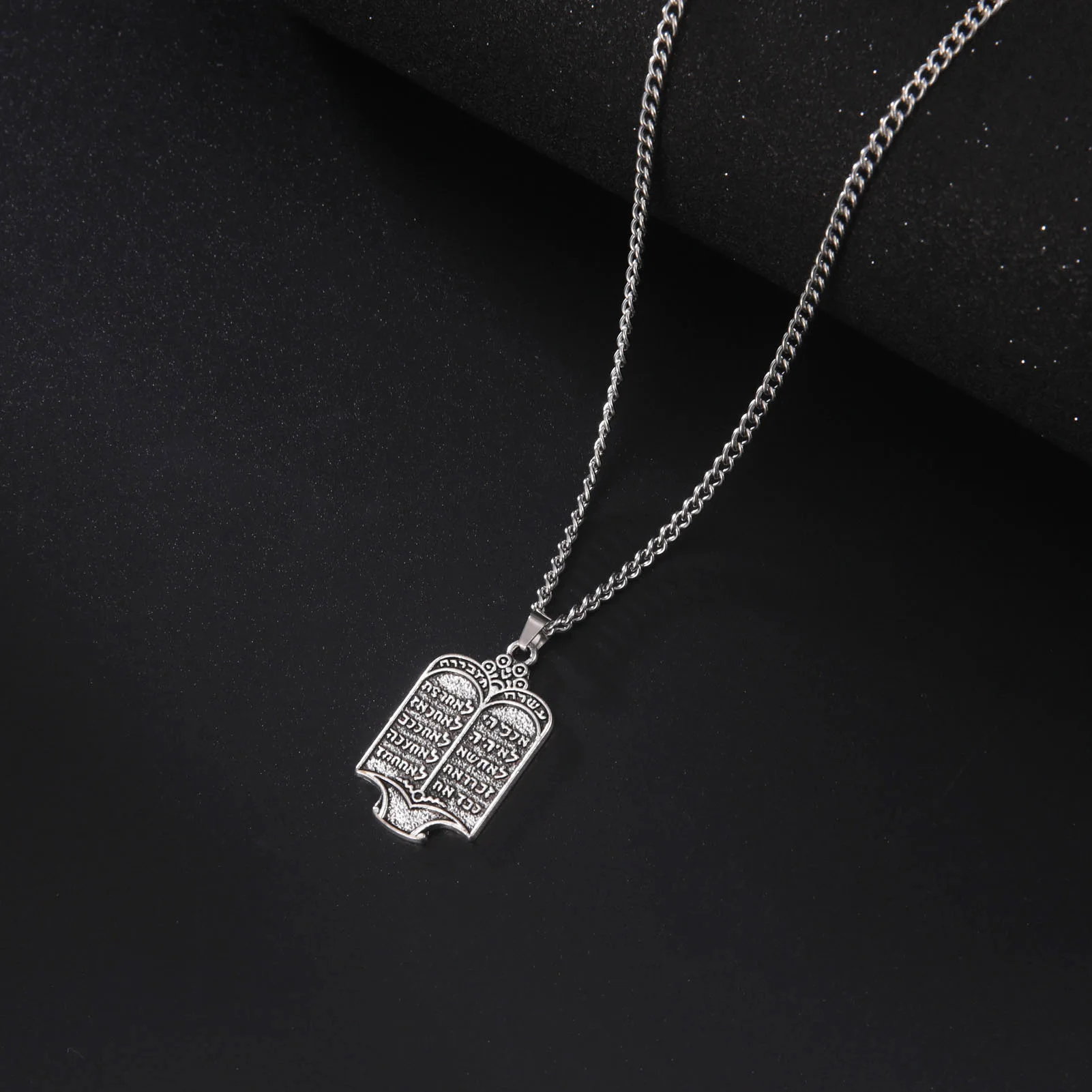 Hebrew Scripture Necklace Moses 10 Commandments Tablets Pendant Jewish Amulet Jewelry Jewish Religious Jewelry