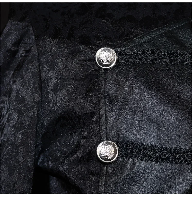 هالوين الرجال الوقوف الياقة Steampunk خمر زي معطف الرأس القوطية السوداء