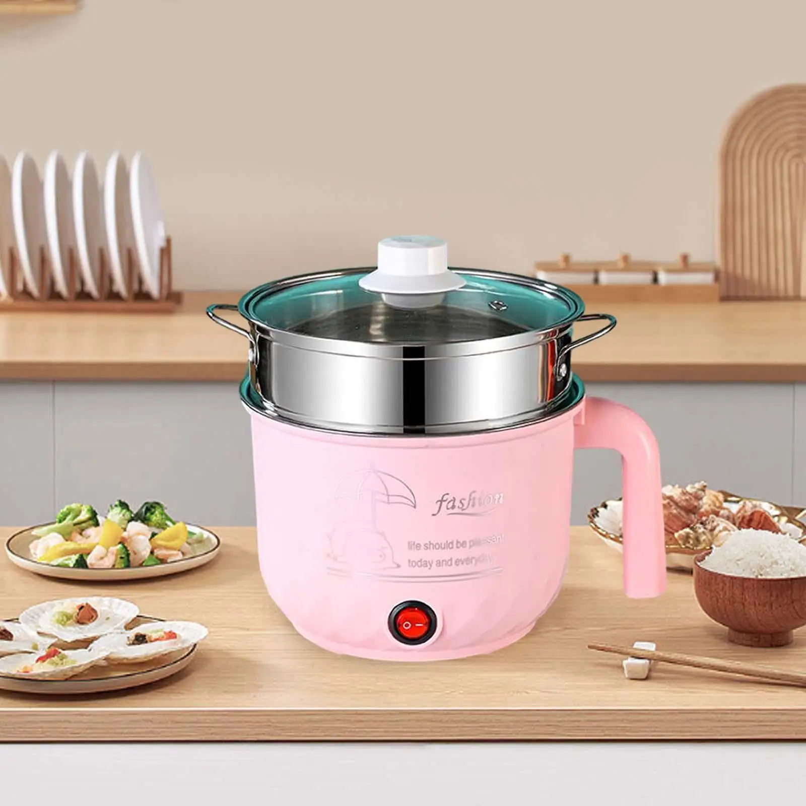 Electric Cooker Nonstick Small Electric Cooker Stainless Steel Visible Lid Soup Steamer for Noodles Pasta Dumpling Eggs