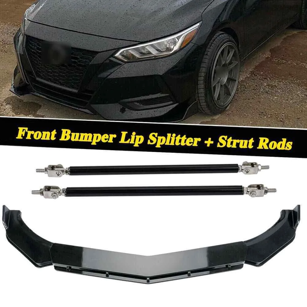 

For Nissan Altima Front Bumper Lip Splitter Spoiler Kit Strut Rods Glossy Black United States