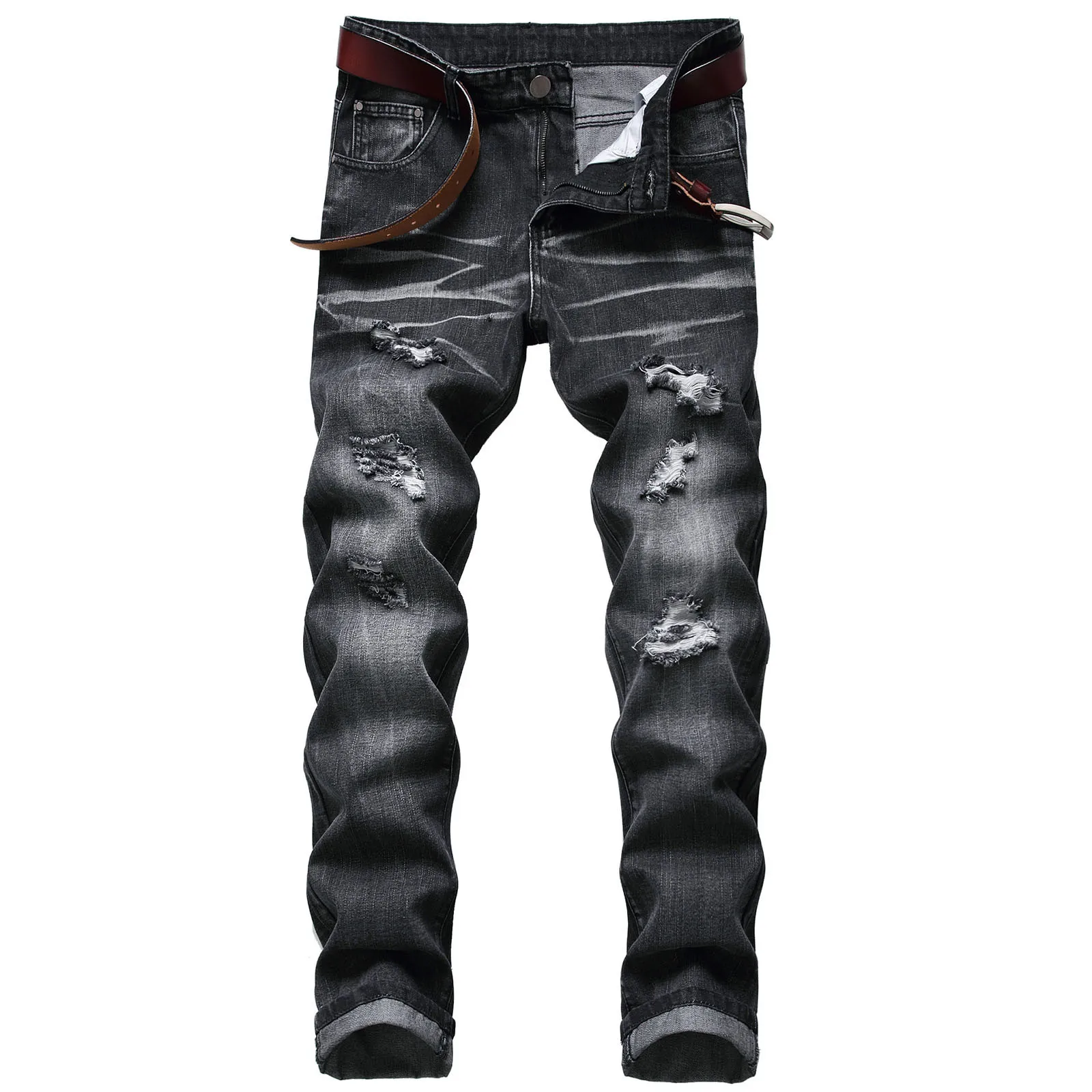 

Men's Solid Color Fashion Jeans Slim Stretch Pencil Denim Pants Hole Casual Classic Trousers Versatile Brand Slim Fit