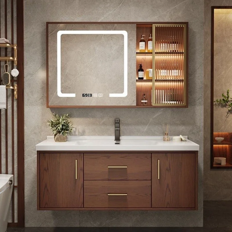 

Bathroom Cabinet Minimalist Modern Intelligent Combination Painted Solid Wood Bathroom Washbasin Cabinet Toilet Furniture