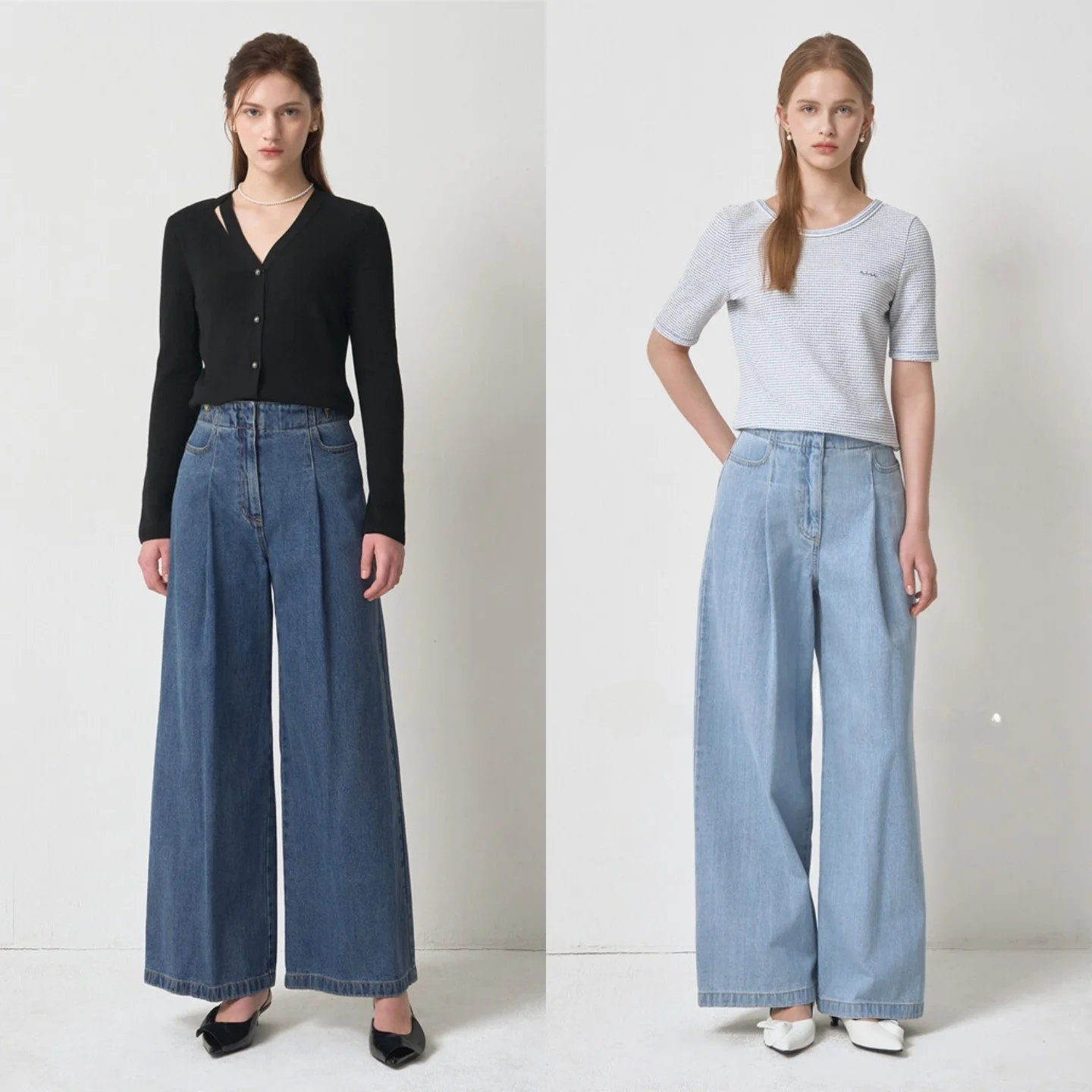 

Весенне-летние джинсы с высокой талией и широкими штанинами из хлопкового денима, тонкие, универсальные, стройнящие, длинные брюки для женщин