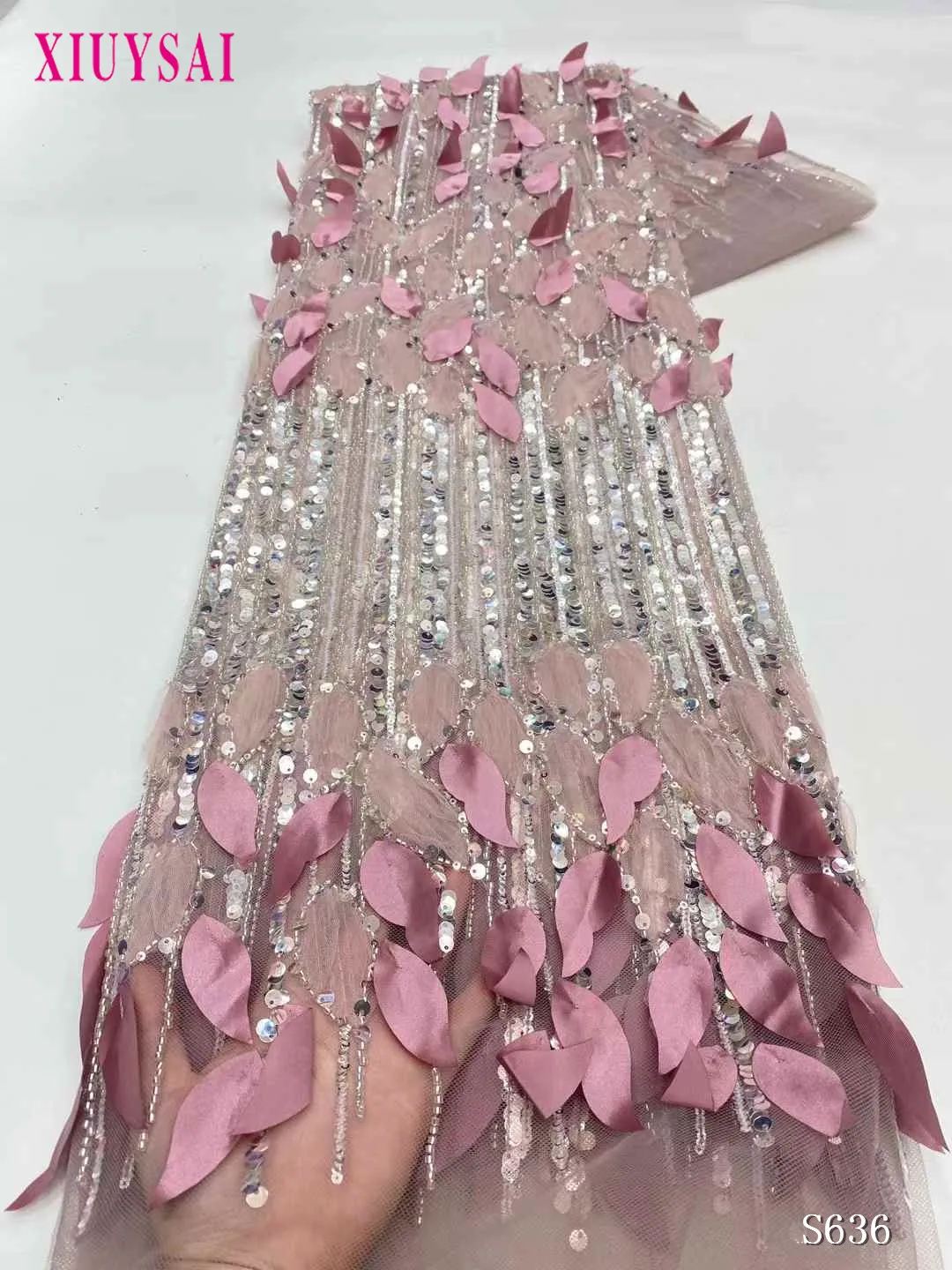 

2025 Luxury African Lace Fabric 5 Yards Dubai 3D Beaded Tulle Lace Fabric Embroidered Flower Nigerian Fabric for Sewing