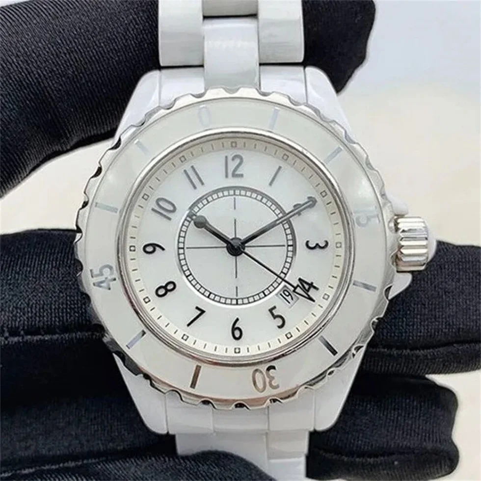 2025 Top-Luxusuhr im klassischen Stil, hochwertiges Keramikarmband, Diamantuhr für Damen, Kalenderzifferblatt, 33 mm oder 38 mm Damen-Quarzuhr