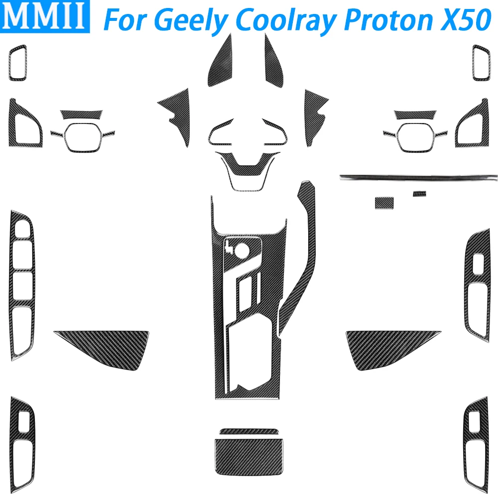 For Geely Coolray Proton X50 2018-2023 Carbon Fiber Gear Shift Air Outlet Window Lift Steering Wheel Suit Car Interior Sticker