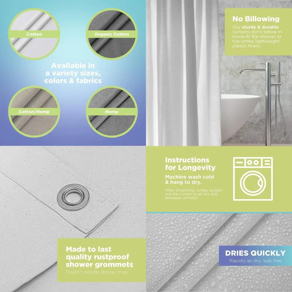 بطانة ستارة حمام قطنية صديقة للبيئة - مقاس قياسي - ستارة حمام بيضاء أنيقة وخفيفة الوزن - غير سامة، عديمة الرائحة - 36x74 I