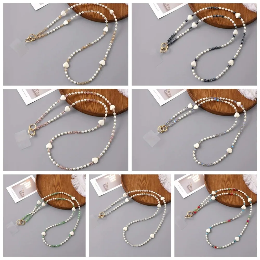 With Patch Beaded Crossbody Phone Chain Love Heart Bag Chain Mobile Phone Crossbody Strap Anti Loss Universal Phone Neck Straps