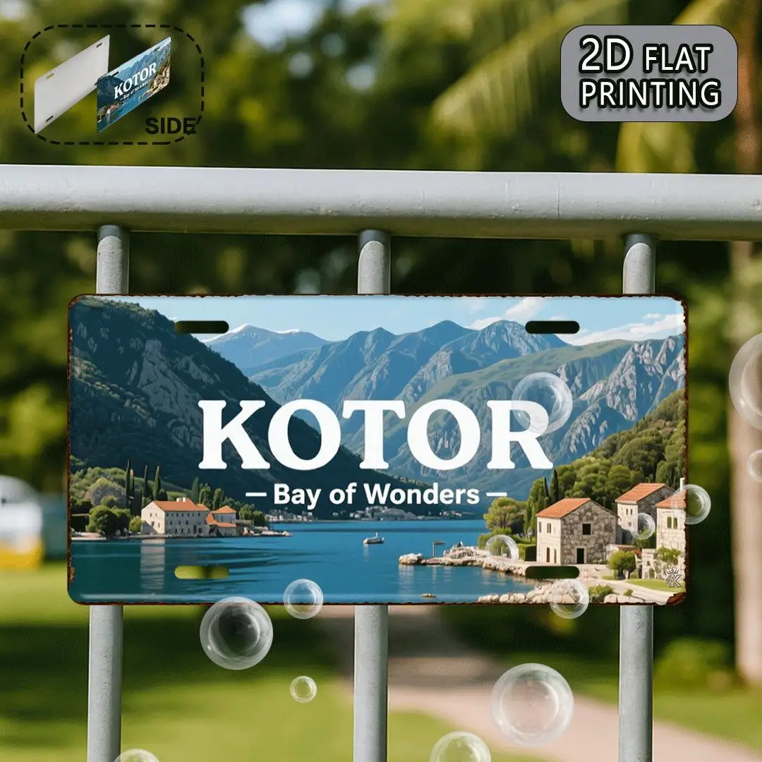 2D Flat Kotor Bay of Wonders Montenegro Scenery Vintage Metal License Plate Travel Souvenir Retro Wall Decor Tin Sign