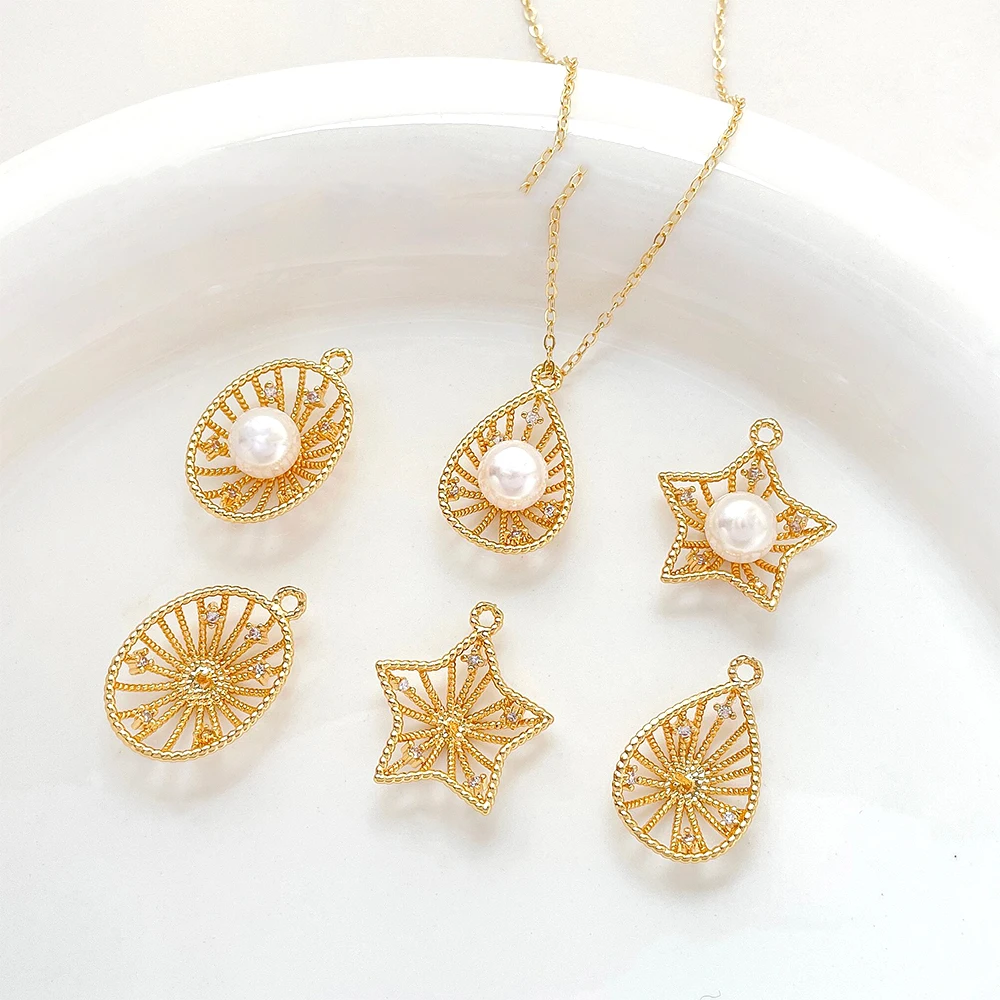 5 PCS Brass Plated with Genuine Gold Hollow Water Droplet Semi-circular Pendant with Drag DIY Jewelry Making Accessory Materials
