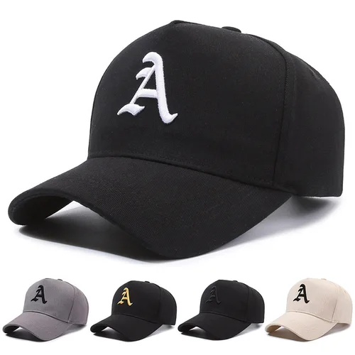 Imagen 1 del producto Gorra de béisbol con bordado de Letras A para hombre, gorro ajustable de algodón, estilo Hip Hop, para el sol, verano, 2024