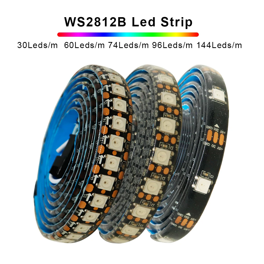 WS2812B Individually Addressable Led Strip 1-5M 30/60/74/96/144leds/m WS2812 5050 RGBIC Smart Pixels Led Light IP30/65/67 DC5V