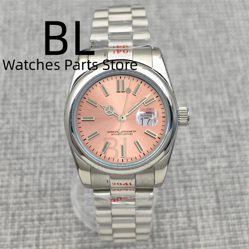 BLIGER 31mm Sky Blue Lady's Luxury NH05 Mechanical Automatic Wristwatch Stick Mark Sunburst Dial Luminous Waterproof WomenWatch