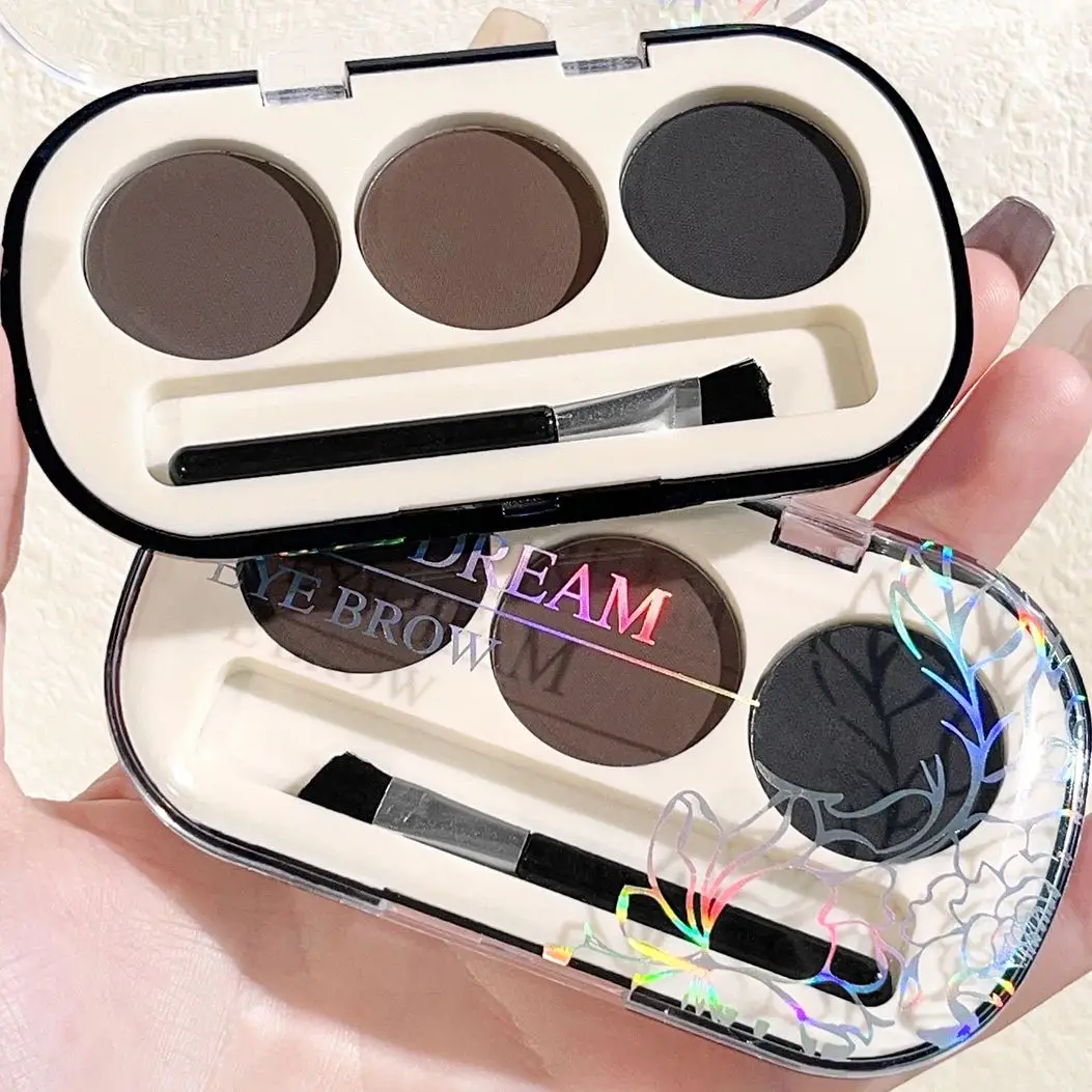 3-color Eyebrow Powder Palette With Eyebrow Brush, Waterproof And Sweatproof Natural Color Rendering Eyebrow Powder Long Lasting