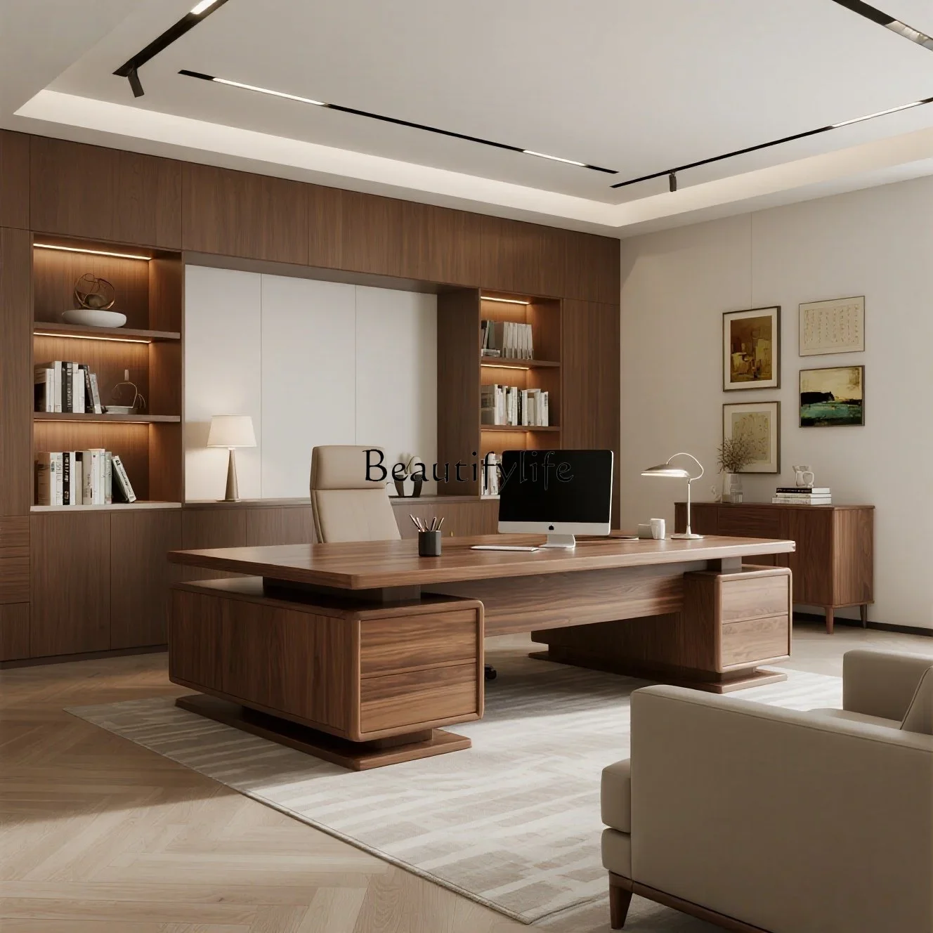 

z.New Chinese black walnut ash wood boss table office desk