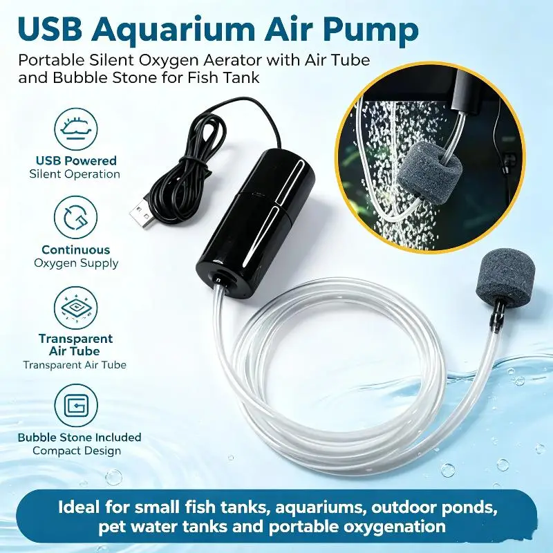 1/2PCS Mini Oxygen Pump USB Portable Fish Tank Fish Farming Aquarium Supplies Small Oxygen Pump Ultra Quiet Fishing