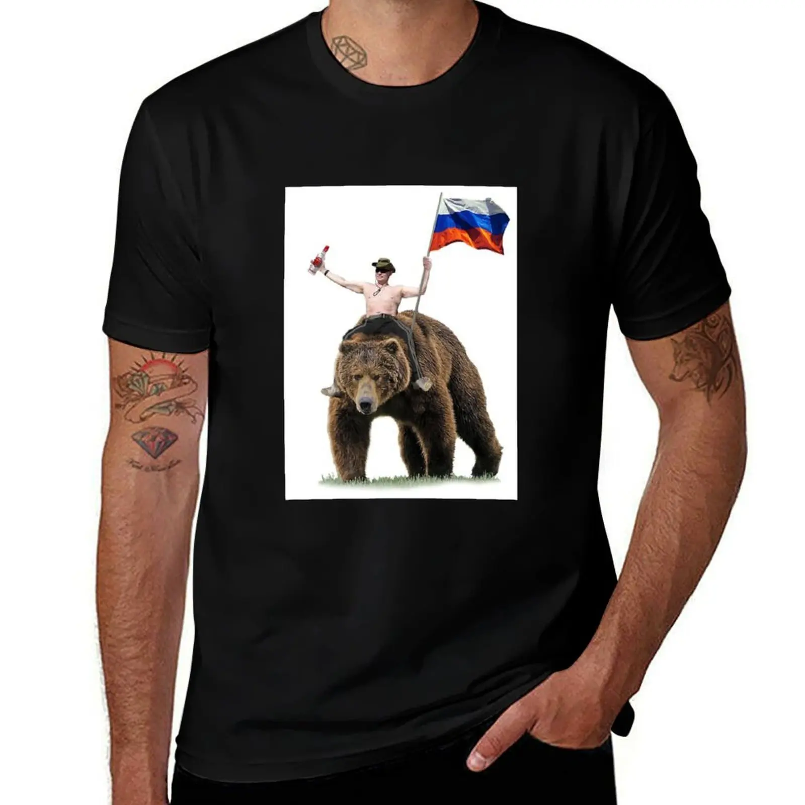 

Футболка с медведем Vladimir Poutine, футболки с аниме для мужчин, мужская футболка из плотного хлопка, хлопковая футболка, мужская футболка