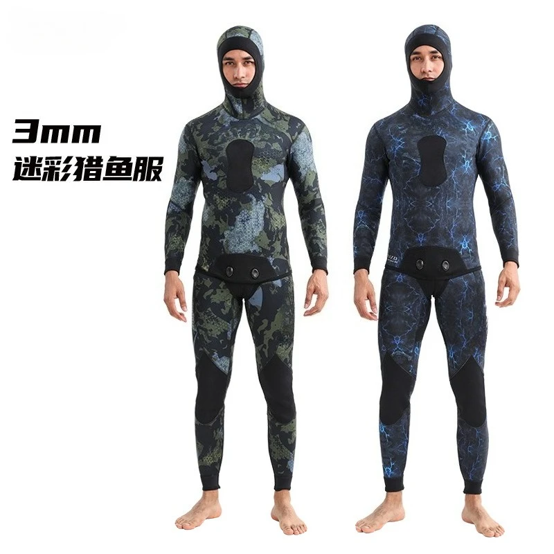 3mm Neoprene Split Camo Wetsuit Thermal Cold Protection For Freediving Spearfishing Surfing