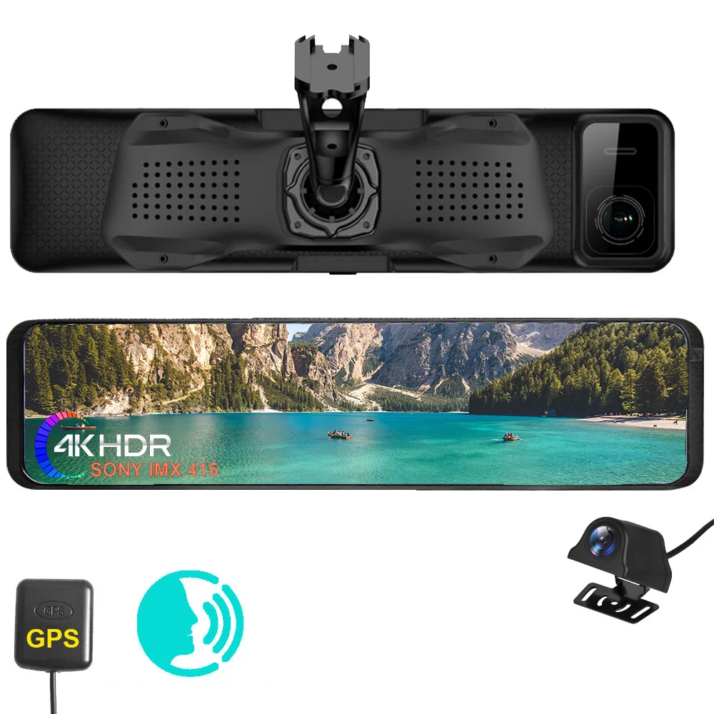 HGDO 4K Dash Cam Front and Rear Camera Car Indoor Rear View Mirror Video Recorder GPS WIFI 24h Monitor Auto DVR Voice Control