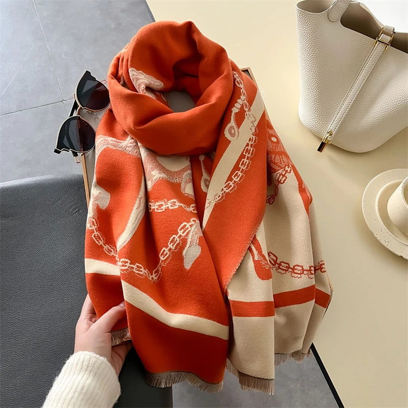 2024 Designer Winter Shawls And Wraps Cashmere Scarf Women Hijab Thick Blanket Ladies Long Pashmina Bufanda Echarpe Neckerchief