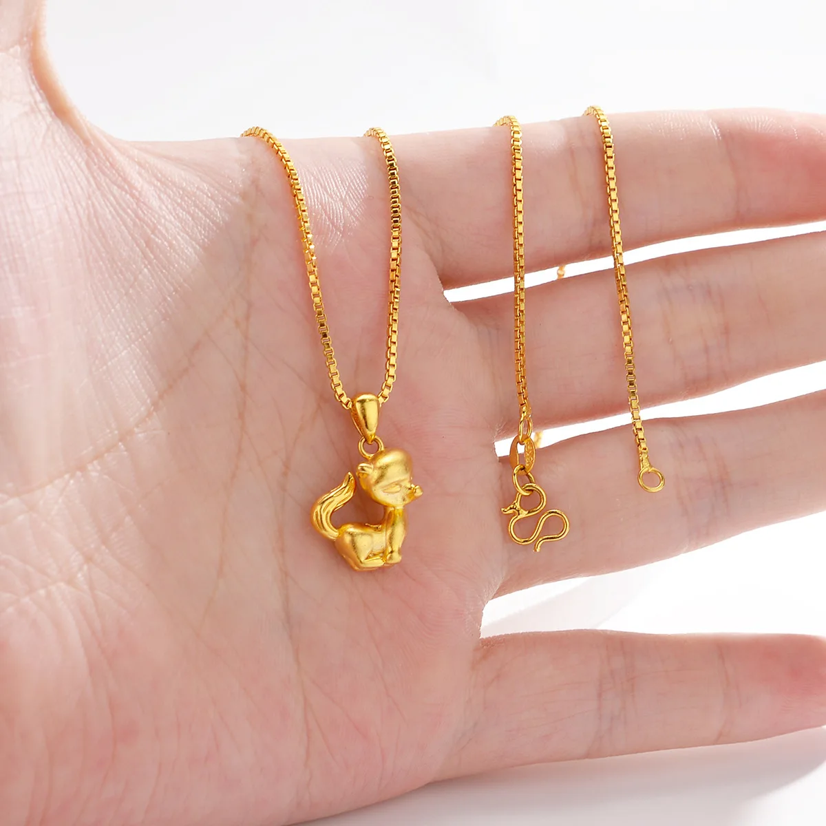 AU999 Gold Necklace Womens Charming Little Fox Pendant Japanese and Korean Trend 24K Pure Gold Jewelry Necklace Birthday Gift