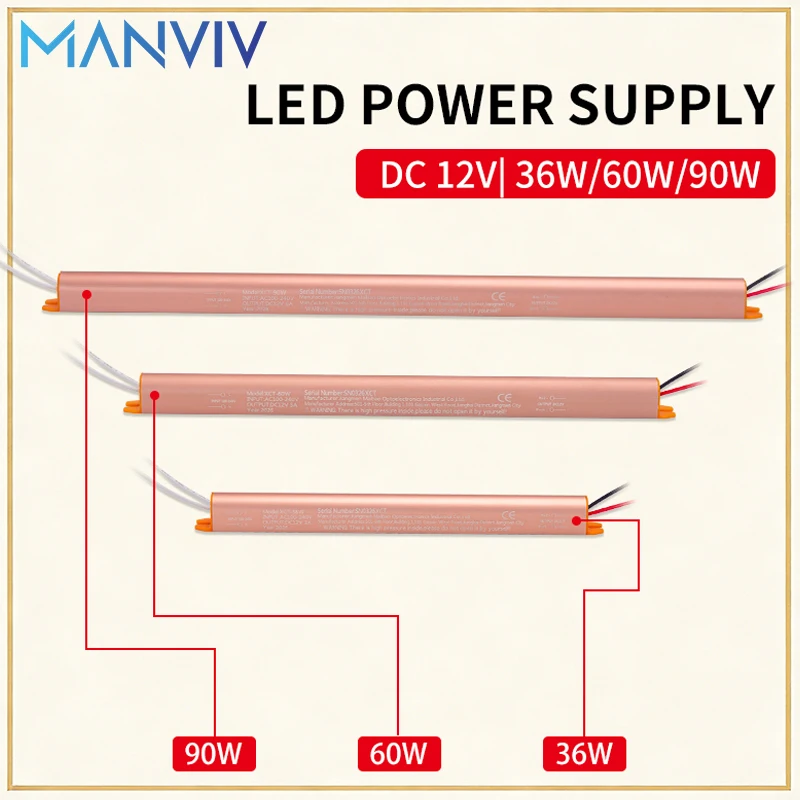 

Ультратонкий блок питания для светодиодов DC12V, трансформатор AC100-240V, бесшумный, 36W/60W/90W, драйвер для светодиодных лент, адаптер, трансформатор для освещения