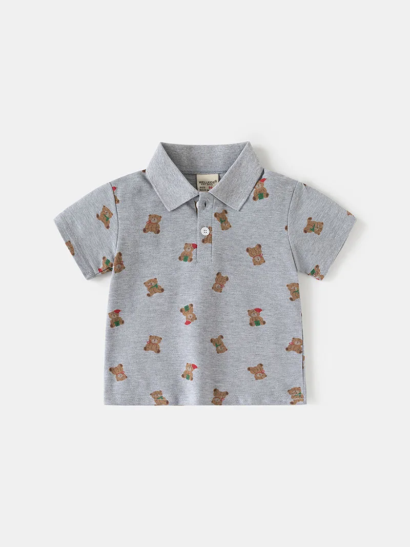 MILANCEL New Summer Kids Polo Shirts 2-6T Sweet Cartoon Bear Boys T-shirt Loose Korean Children Short Sleeve Girls Clothes