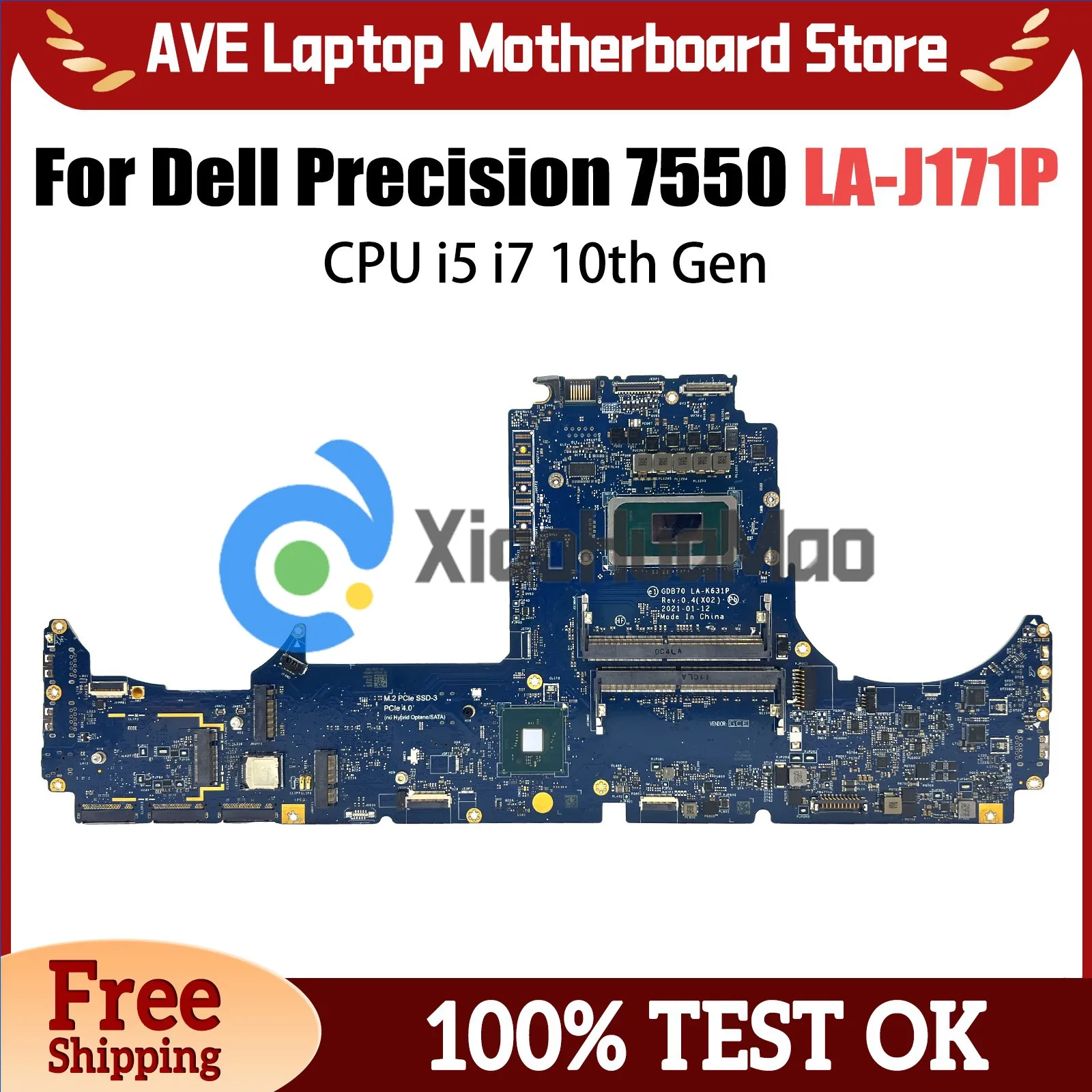 LA-J171P Notebook Mainboard For Dell Precision 7550 01CFGW 04JGVR Laptop Motherboard W-10885M i5 i7 10th Gen Full Tested