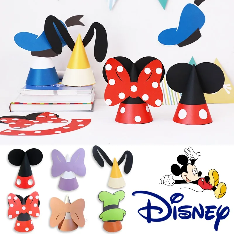 Disney Mickey Cartoon Party Hat Minnie Mouse Baby Birthday Anime Kindergarten Kids Festival DIY Cute Decorations Toys Paper Cap