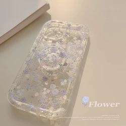 Transparent Flower Phone Case For Samsung Galaxy S24 Ultra S23 S22 Plus S21 FE A14 A15 A23 A35 A55 A34 A54 Floral Holder Cover
