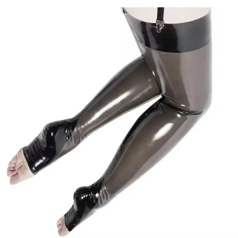 

Black with Transparent Black Latex Stockings Sexy Long Rubber Latex Thigh High Stockings With Trims At Top