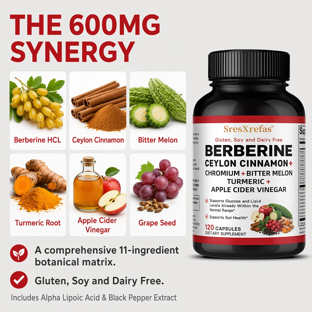 Berberine Ceylon Cinnamon Chromium Turmeric Apple Cider Vinegar Bitter Melon Supplement | Supports Overall Healthy
