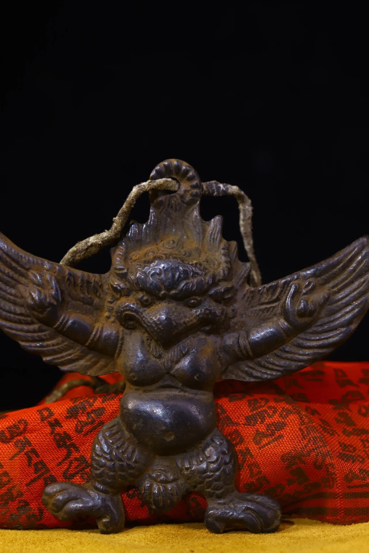 

4"Tibetan Temple Collection Old Bronze Cinnabar GARUDA Buddha Statue Garuda Dhwaja Amulet pendant Town house Exorcism