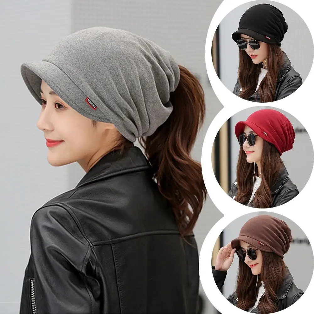 Casual Winter Warm Turban Hat Solid Color Windproof Beanie Scarf Ruffle Head Wrap Cap for Women